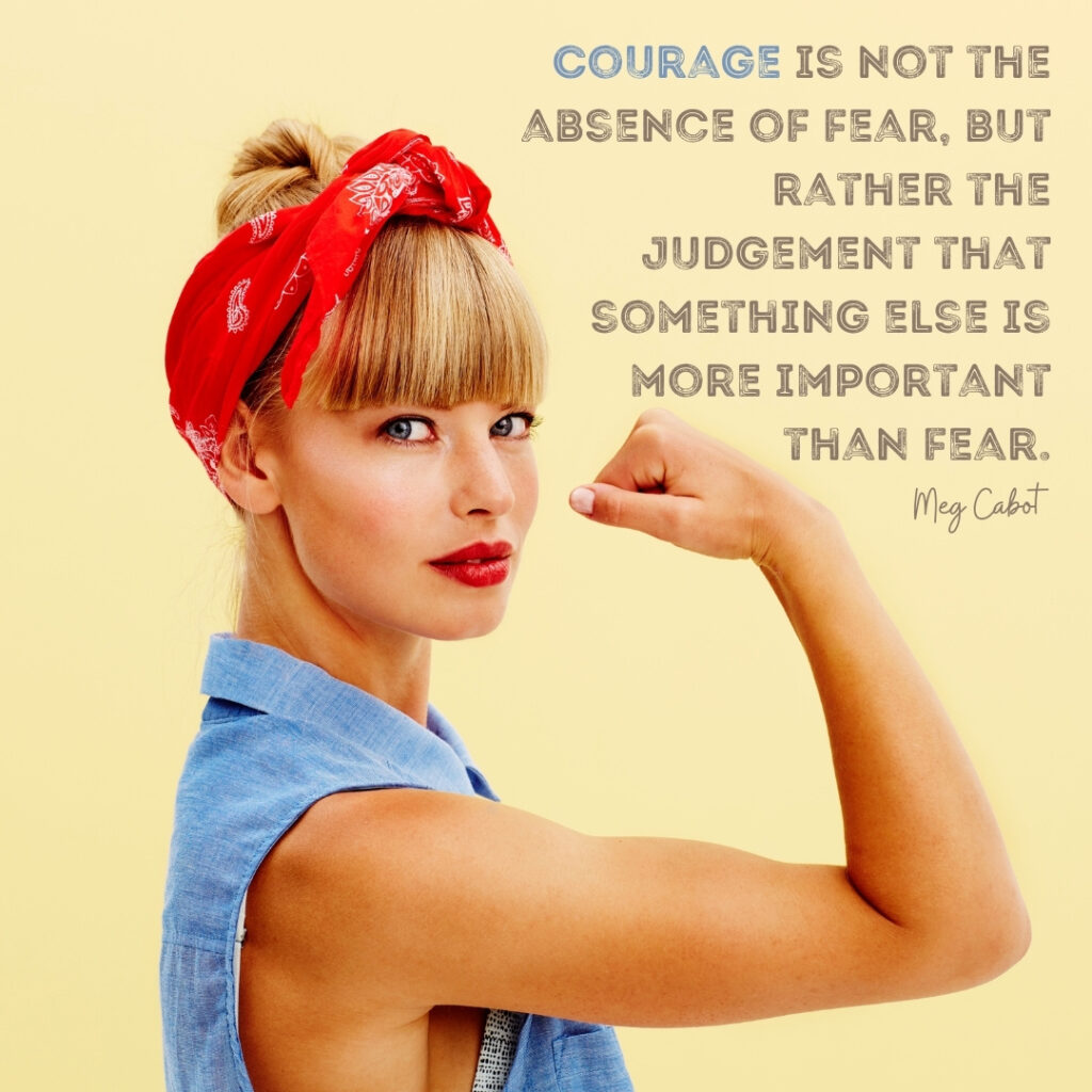 picture of woman showing off her muscles, Quote by Meg Cabot: Courage is not the absence of fear, but rather the judgement that something else is more important than fear.